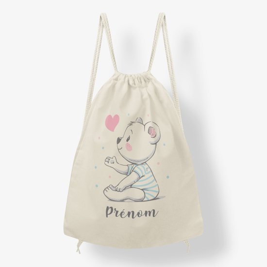 Personalized Drawstring Backpack for Kids - Bear heart