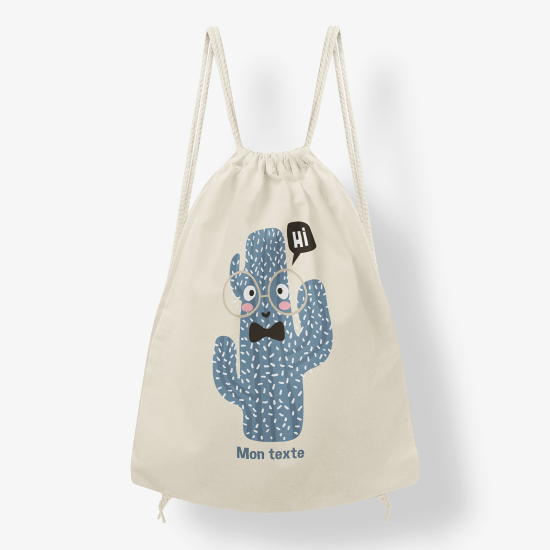 Personalized Drawstring Backpack for Kids - Blue Cactus