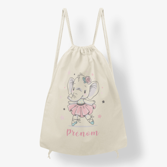 Personalized Drawstring Backpack for Kids - Elephant ballerina