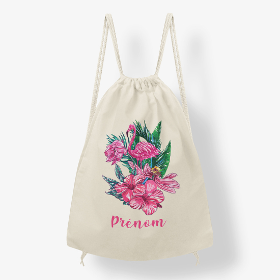 Personalized Drawstring Backpack for Kids - Flamingo in bloom