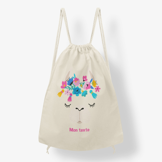 Personalized Drawstring Backpack for Kids - Flowered cat