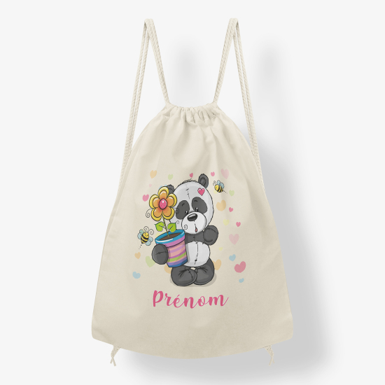 Personalized Drawstring Backpack for Kids - Flowering Panda