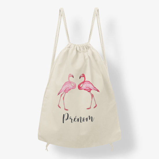 Personalized Drawstring Backpack for Kids - Pink flamingo