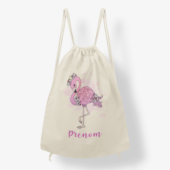 Personalized Drawstring Backpack for Kids - Pink flamingo