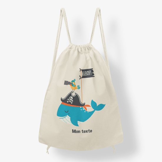 Personalized Drawstring Backpack for Kids - Pirate whale