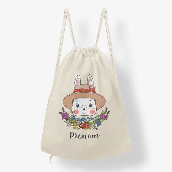 Personalized Drawstring Backpack for Kids - Rabbit hat