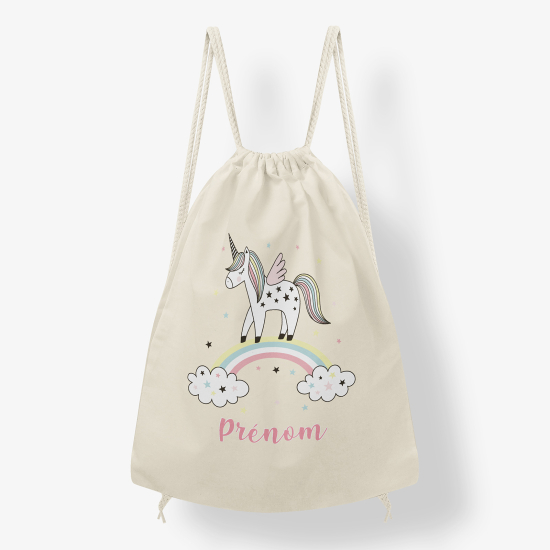 Personalized Drawstring Backpack for Kids - Rainbow unicorn