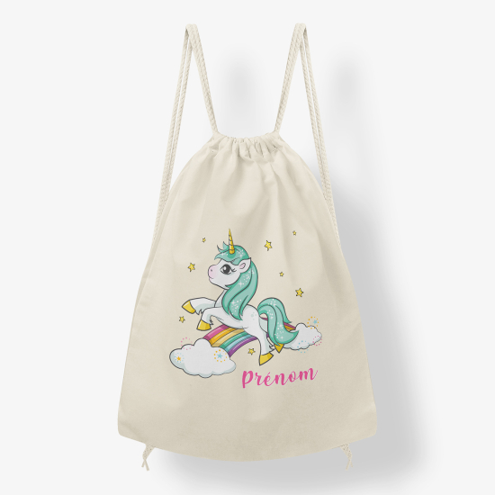 Personalized Drawstring Backpack for Kids - Rainbow unicorn