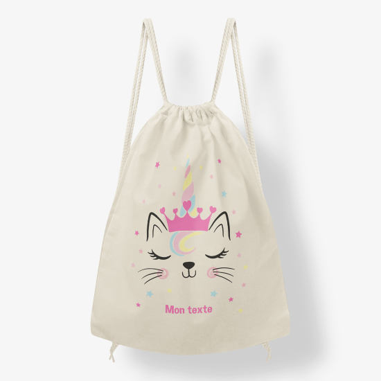 Personalized Drawstring Backpack for Kids - Unicorn cat