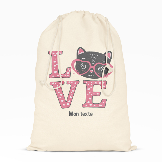 Personalized Drawstring bag for Kids - Cat love