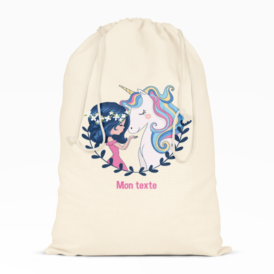 Personalized Drawstring bag for Kids - Girl and unicorn