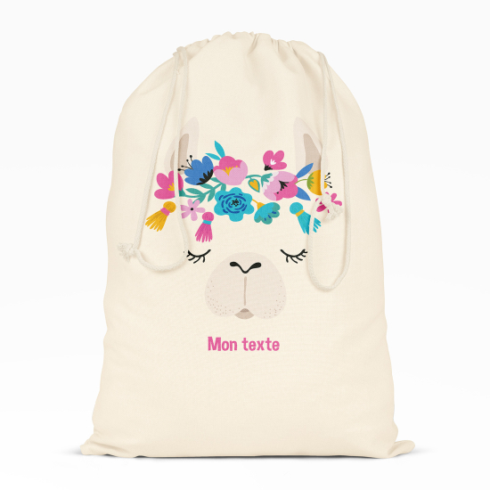 Personalized Drawstring bag for Kids - Lama flowers