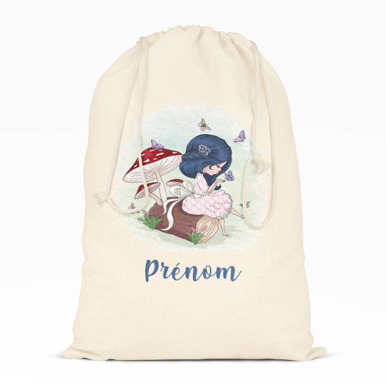 Personalized Drawstring bag for Kids - Little girl mushrooms