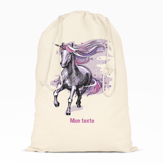 Personalized Drawstring bag for Kids - Purple unicorn