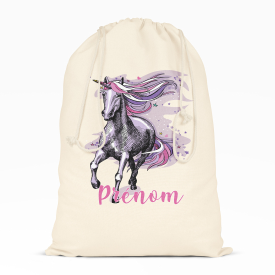 Personalized Drawstring bag for Kids - Purple unicorn