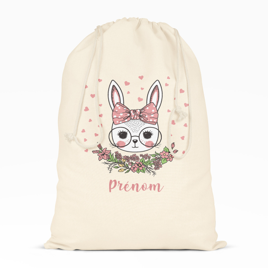 Personalized Drawstring bag for Kids - Rabbit hearts