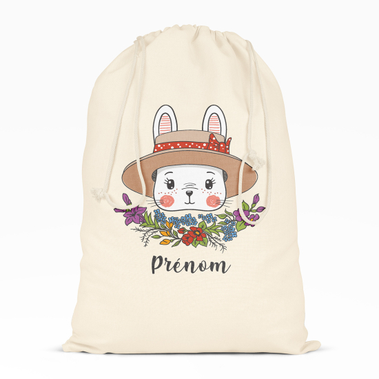 Personalized Drawstring bag for Kids - Rabbit with hat