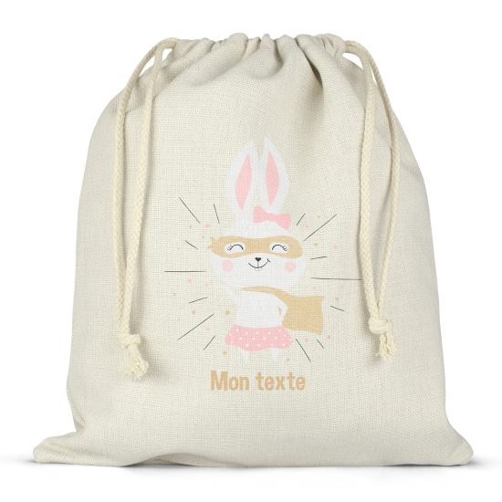 Personalized drawstring bag for kids - Superhero Rabbit