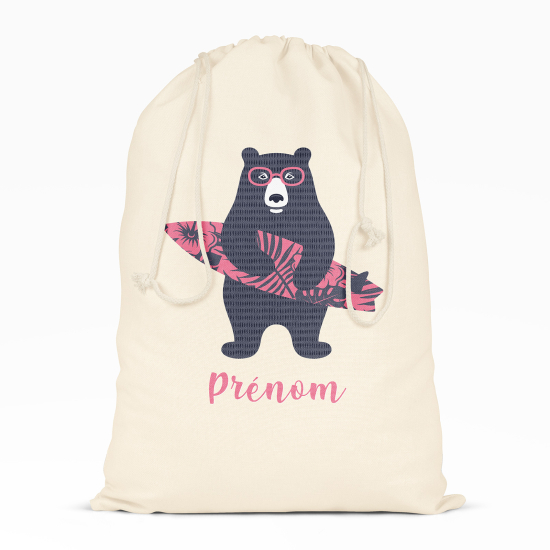 Personalized Drawstring bag for Kids - Surf bear