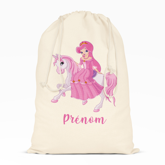 Personalized Drawstring bag for Kids - Unicorn and princess