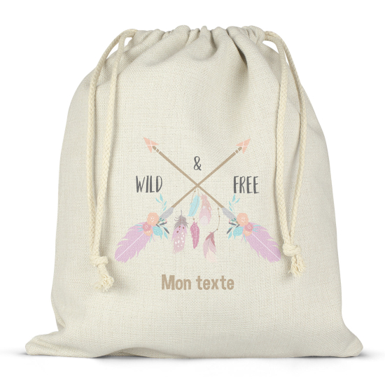 Personalized drawstring bag for kids - Wild & free feathers