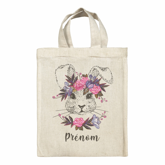 Personalized Easter bag - Rabbit flowers