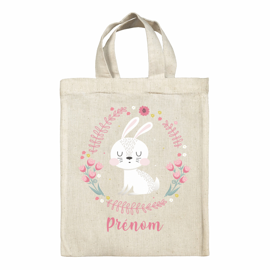 Personalized Easter bag - White rabbit flowers