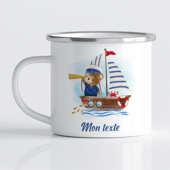 Personalized Enamel Mug for Kids - Bear Boat