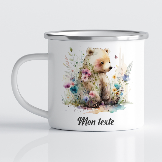 Personalized Enamel Mug for Kids - Bear Flowers