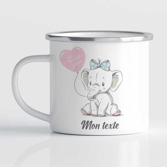 Personalized Enamel Mug for Kids - Elephant Balloon Heart