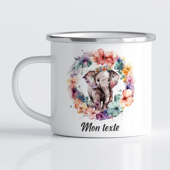 Personalized Enamel Mug for Kids - Floral Elephant