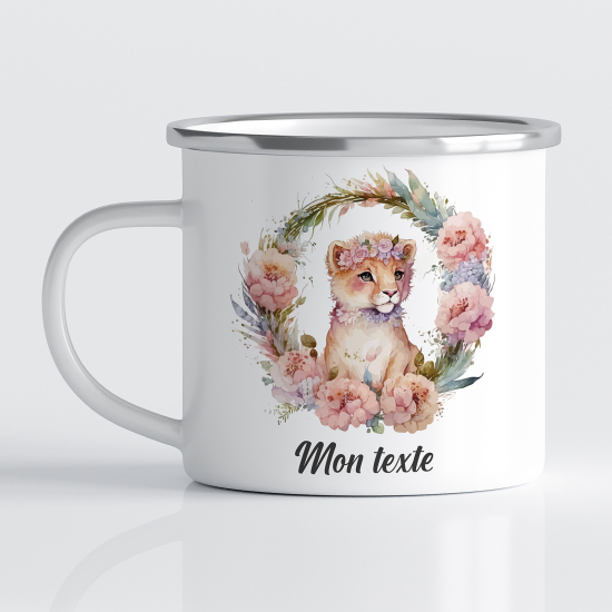 Personalized Enamel Mug for Kids - Floral Lion