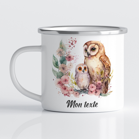 Personalized Enamel Mug for Kids - Floral Owl