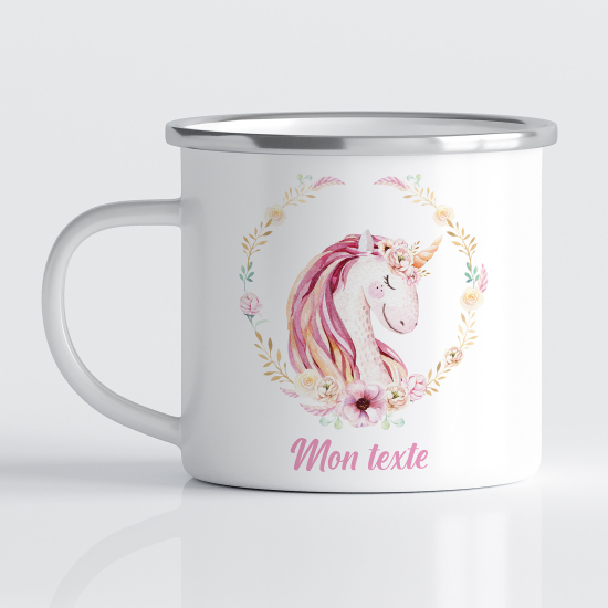 Personalized Enamel Mug for Kids - Floral Unicorn