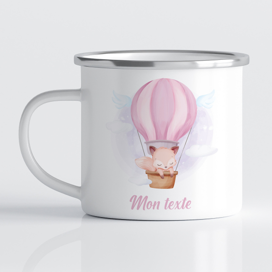 Personalized Enamel Mug for Kids - Fox Hot Air Balloon