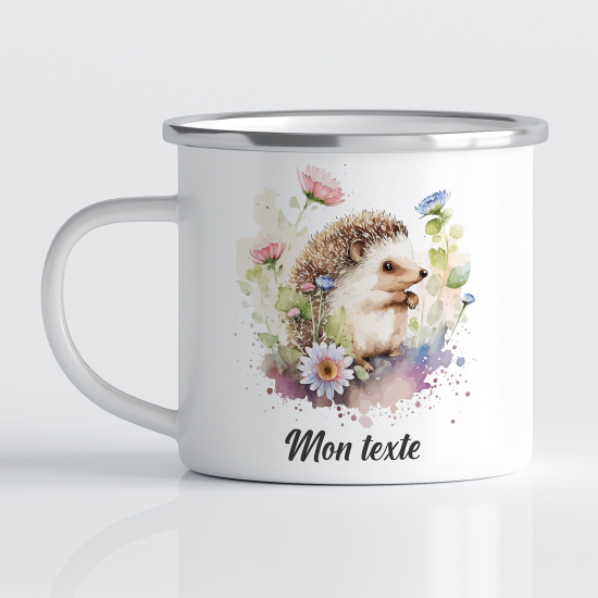 Personalized Enamel Mug for Kids - Hedgehog flowers