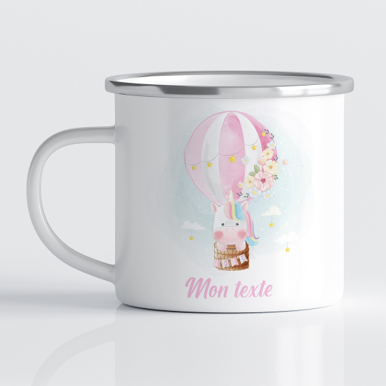 Personalized Enamel Mug for Kids - Hot Air Balloon Unicorn