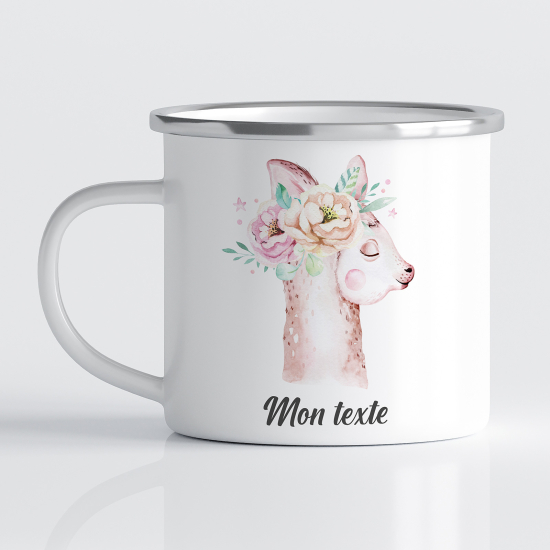 Personalized Enamel Mug for Kids - Lama Flowers