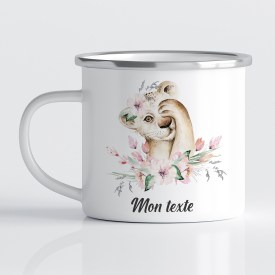 Personalized Enamel Mug for Kids - Lion Flowers