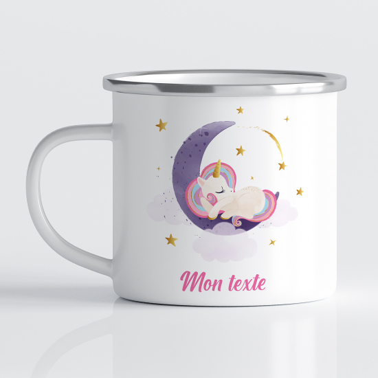 Personalized Enamel Mug for Kids - Moon Unicorn