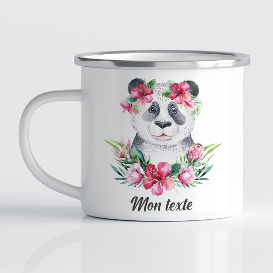 Personalized Enamel Mug for Kids - Panda Flowers