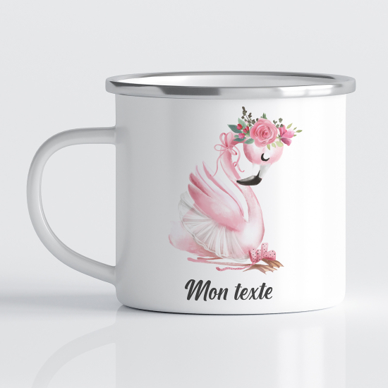 Personalized Enamel Mug for Kids - Pink Flamingo