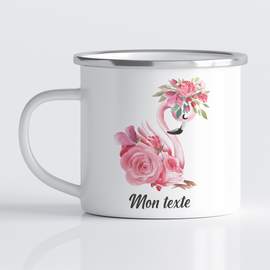 Personalized Enamel Mug for Kids - Pink Flamingo