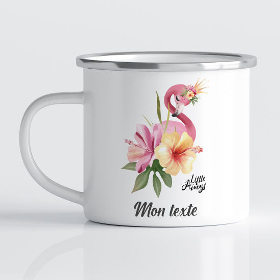 Personalized Enamel Mug for Kids - Pink Flamingo