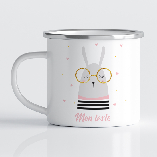 Personalized Enamel Mug for Kids - Rabbit Glasses