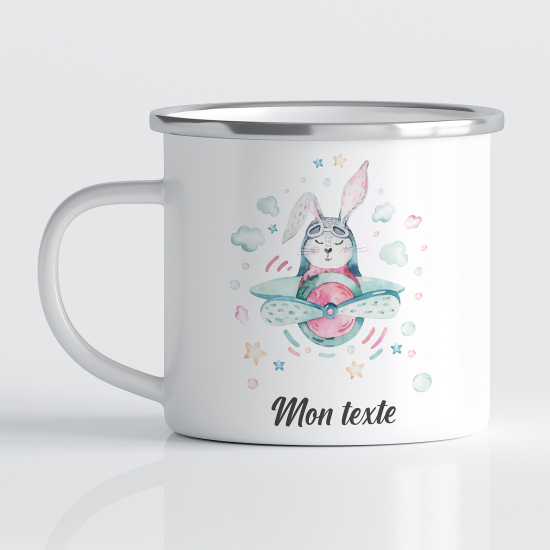 Personalized Enamel Mug for Kids - Rabbit plane