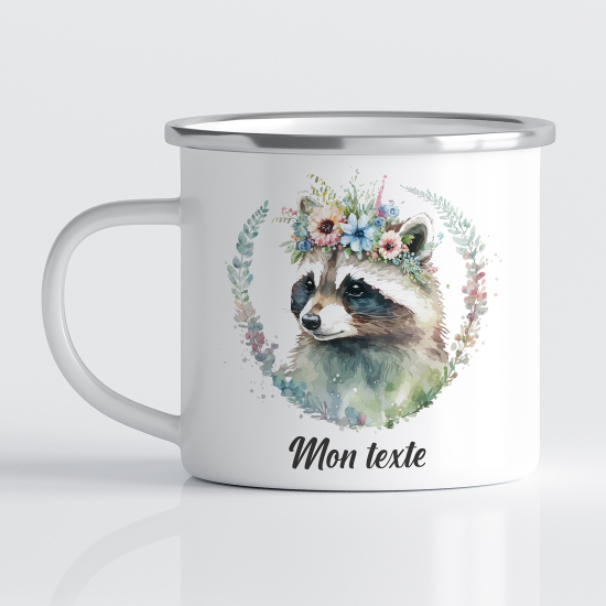 Personalized Enamel Mug for Kids - Raccoon