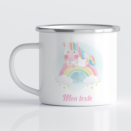 Personalized Enamel Mug for Kids - Rainbow Unicorn