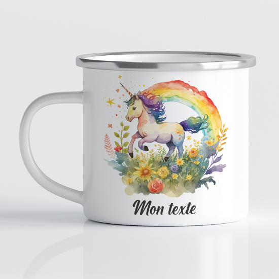 Personalized Enamel Mug for Kids - Rainbow Unicorn