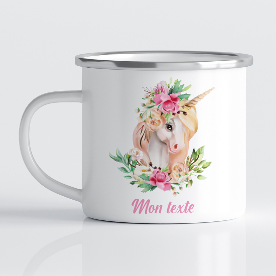 Personalized Enamel Mug for Kids - Unicorn flower